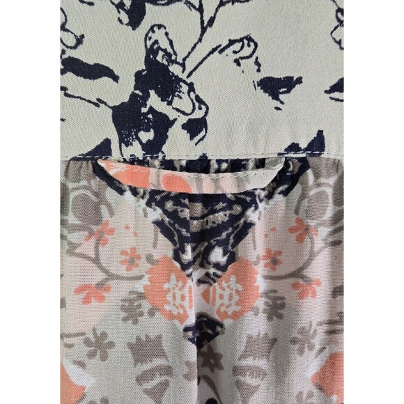 Style & Co 1x Beige wLeafy Navy Print and A Party In The Back! Button Up Blouse - Picture 5 of 9